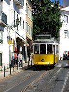 traditional yellow tram in lisbon