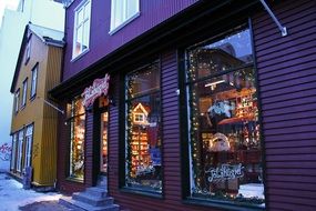 lighted shop windows