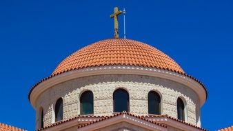 Dome of Orthodox Church at blue sky, cyprus, kornos
