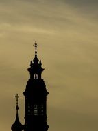 church tower silhouette at dusk, poland, warsaw