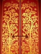 red canvas with gold pattern