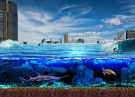 fantasy landscape of the underwater city