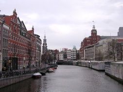 water channel among the architecture of amsterdam