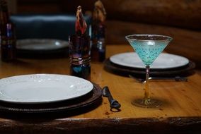 empty dishware on wooden table