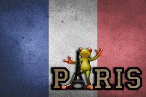clipart of a frog in Paris at the background of french flag