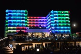 building in colorful night lighting in turkey