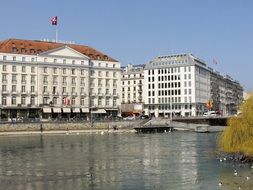 buildings and Geneva Lake in Switzerland