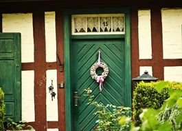 Wooden green door