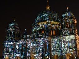 Berlin cathedral in festival of lights at night