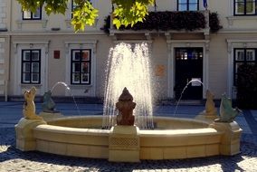 buildings with decorative plaster on a pedestrian street in poland