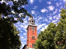 brick tower of the town hall in east frisia