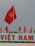 red flag with hammer and sickle in hanoi