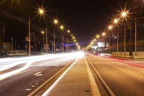 long lighted night highway