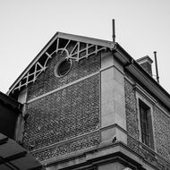 black white picture of an old house