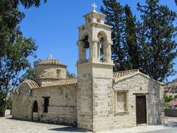 orthodox church with cyprus tower