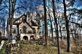 old house stands among the trees in countryside