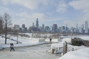 cityscape of chicago in snow captivity