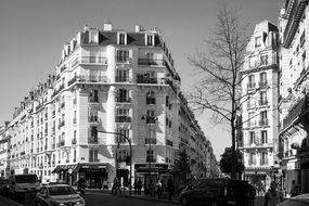 black and white photo of a building in france