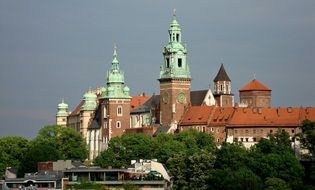 castle in Krakow on the background of a stormy sky