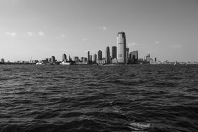 view from the water to the center of new york in monochrome image