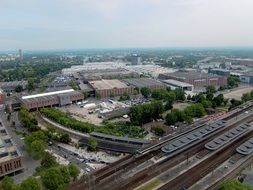 aerial view of a railway station