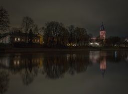 night landscape of Turku on Aura River