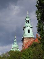 Spiers on the castle in Krakow
