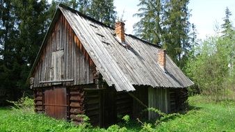 abandoned wooden hut in the mountains