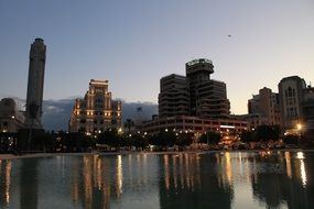 scenic city at sea, evening skyline, Spain, Tenerife