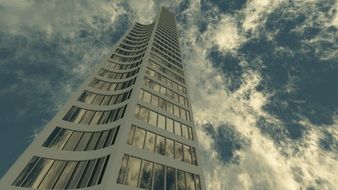 white glass skyscraper on a background of blue sky