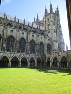 unique architecture of the cathedral on the beautiful and colorful field in England