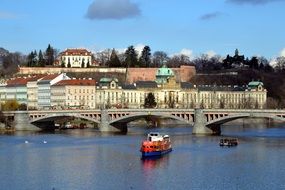 Beautiful river near the colorful buildings in Prague, Czech Republic