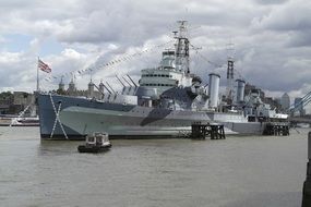 warship is moored in London