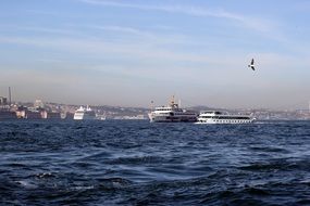 ships at sea near the city of Istanbul