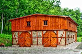 wooden storage building in the countryside
