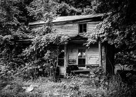 black and white picture of a rural house