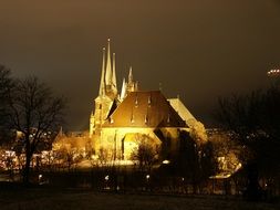 church with lighting at night, erfurt
