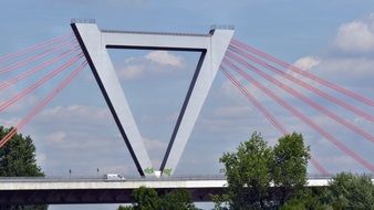 red Steel ropes of rheinbrÃ¼cke Bridge, germany, dÃ¼sseldorf