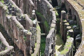 walls in ruins of colosseum, italy, Rome