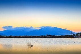 lake at sunset in vietnam