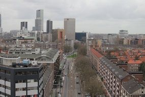 top view of city in netherlands, Rotterdam, Goudsesingel