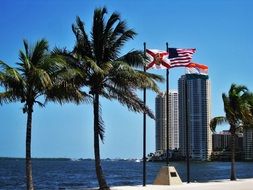 two flags in Miami Bayfront Park