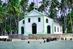 white Church building beneath palm trees, brazil, pernambuco