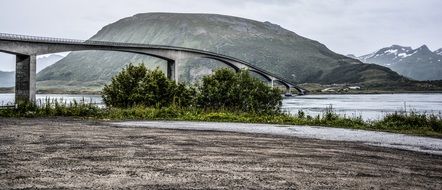 bridge over the river against the backdrop of the mountain