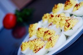 stuffed eggs on a platter
