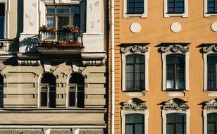 two old houses side by side, detail, Russia, St Petersburg