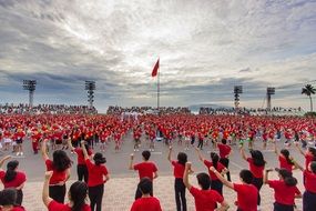 people in red on the square of Vietnam