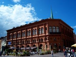 house with red brick in the old town of Latvia