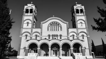 Black and white photo of the orthodox church in Ayios Dimitrios