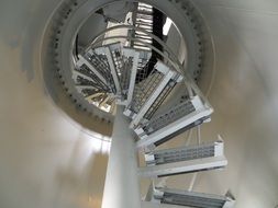 spiral metal staircase in the tower